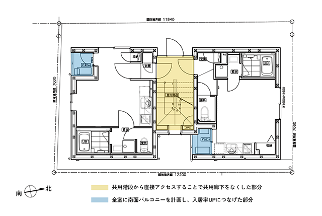 収益部分となる居室面積を最大化したCASA・Sの平面図